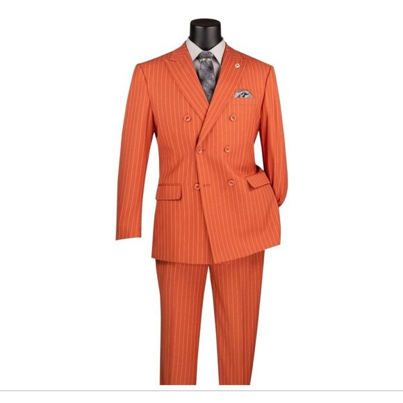 VINCI MEN'S EXECUTIVE DOUBLE BREASTED 2 PIECE BANKER PINSTRIPE SUIT. F-DSS - Picture 2 of 2